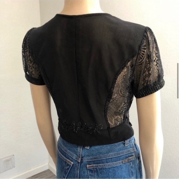 SANER V-neck shorts sleeve see true lace blouse - Picture 11 of 16